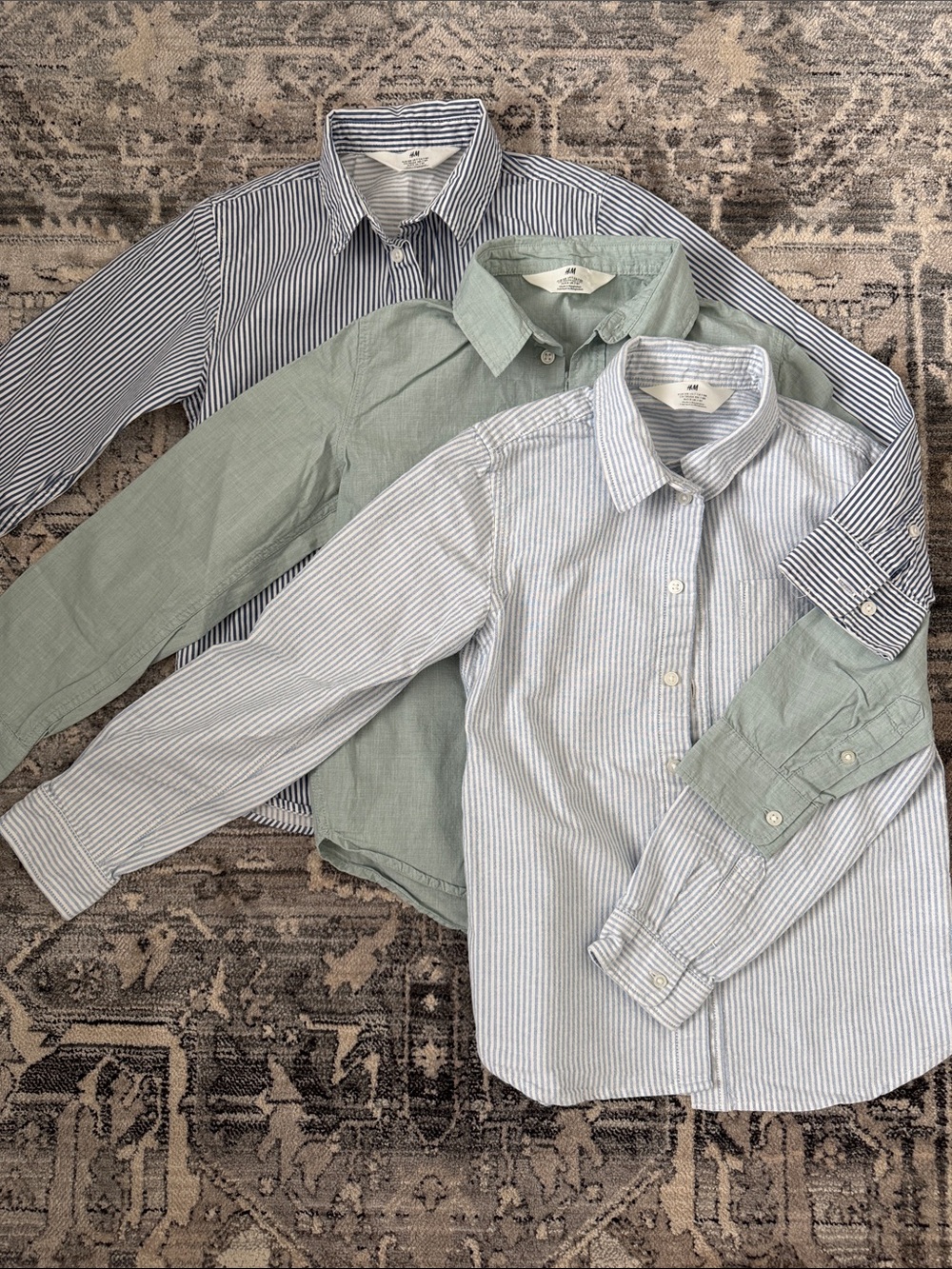 H&M Boys Casual Striped & Solid Button-Down Shirts - Blue, Light Blue, Sage